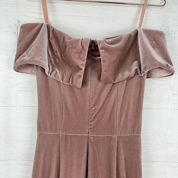 Anthropologie BHLDN Fawn Velvet Maxi Dress Size 4 Rose Pink Off Shoulder Wedding - Picture 9 of 16